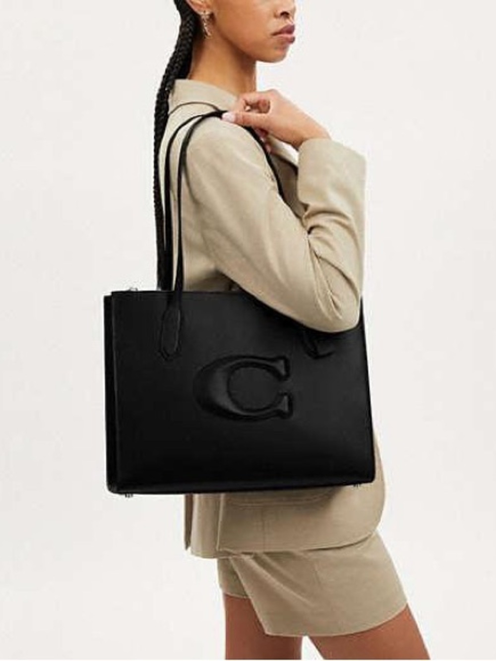 Coach Black Nina Carryall Embossed 'C' Leather Tote